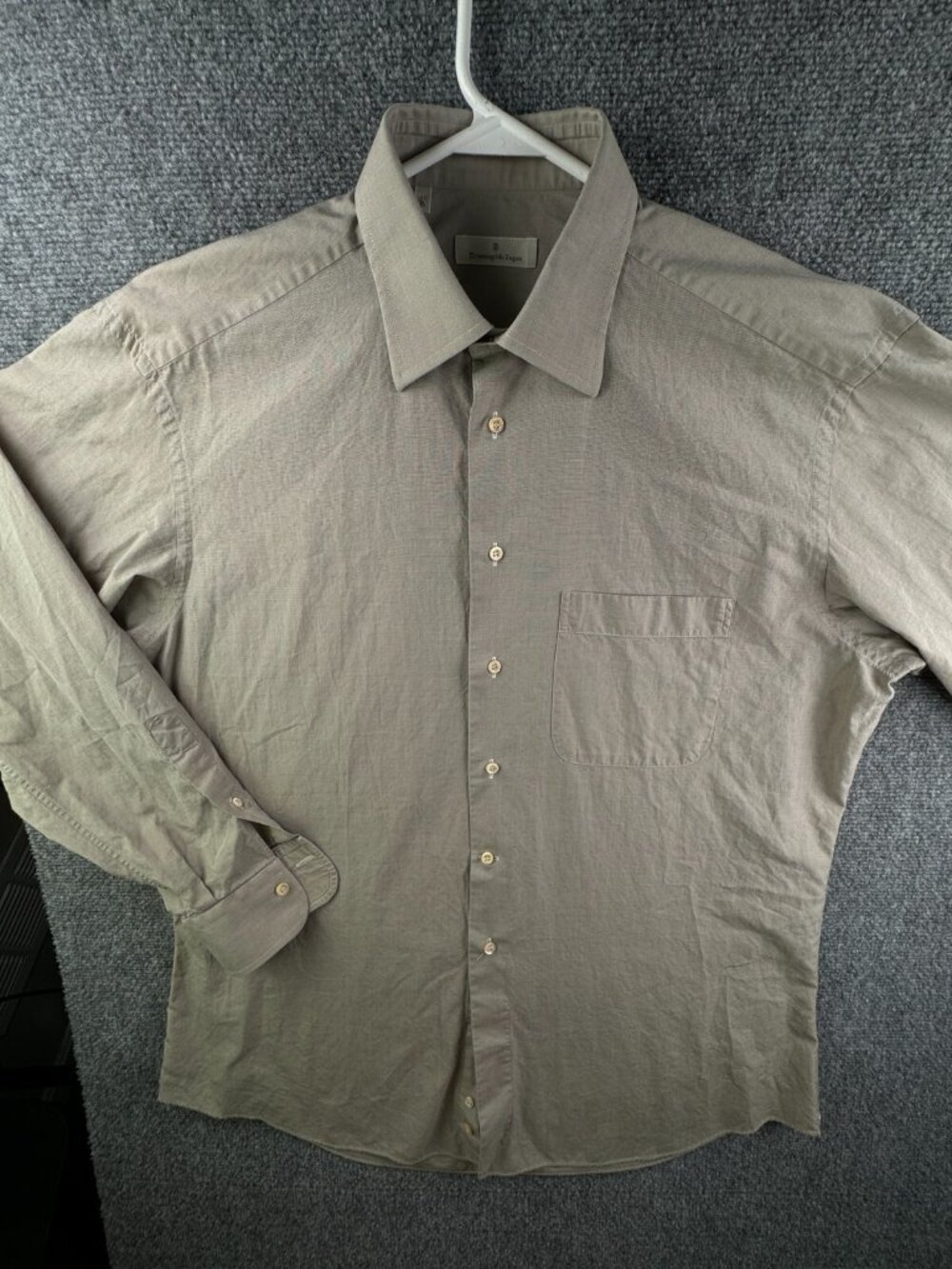 Ermenegildo Zegna Men Gray Beige Button Up Shirt Size 16 (41) Long Sleeve Cotton